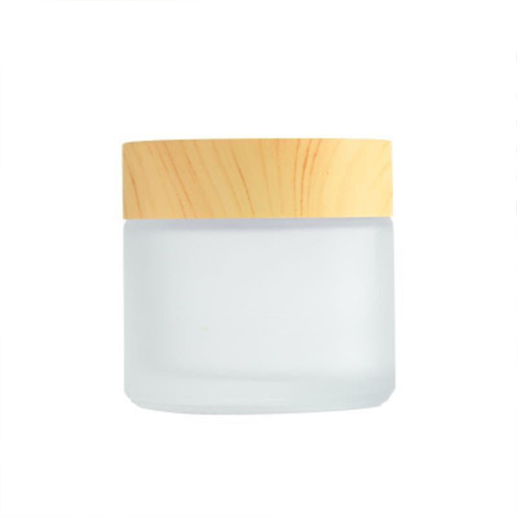 Low moq 5g 10g 15g 30g 50g transparent matte glass face cream jar with bamboo lid Cylinder airtight cosmetic packaging jar