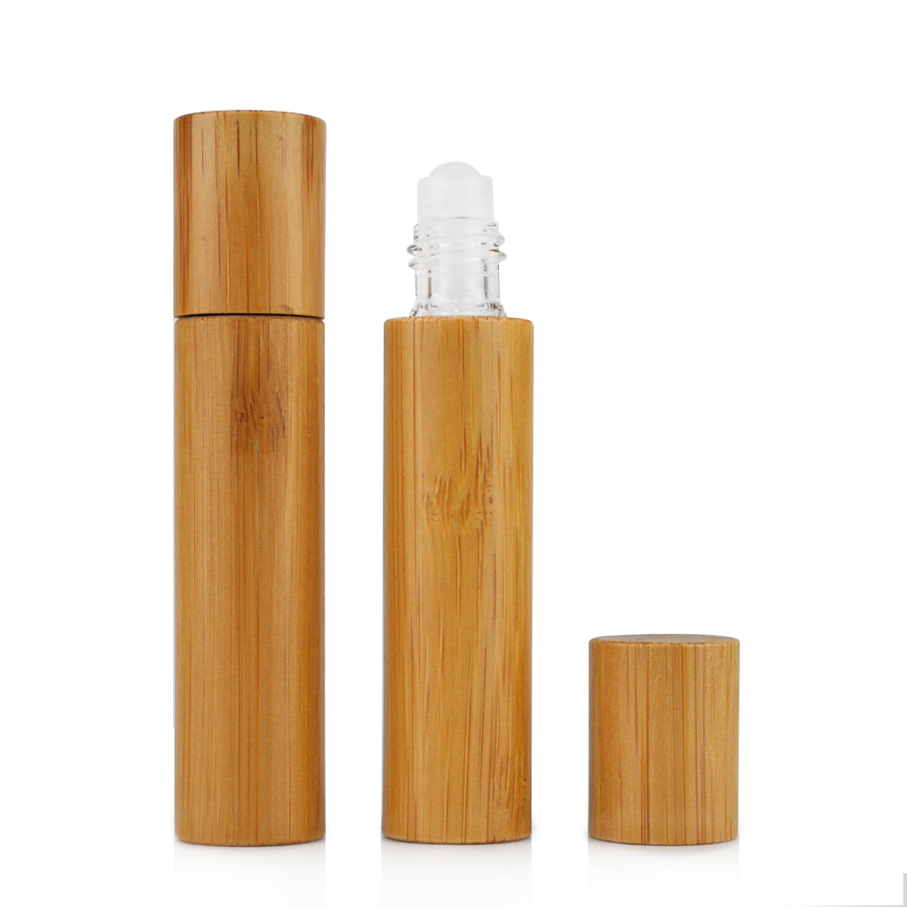 Low price environmental protection 10ml 5ml amber matte glass bottle with roller bamboo essential oil container