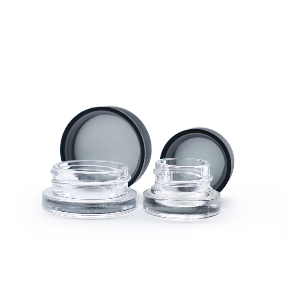 Low price glass bottles and jars clear glass cream jar with black lids face cream bottle