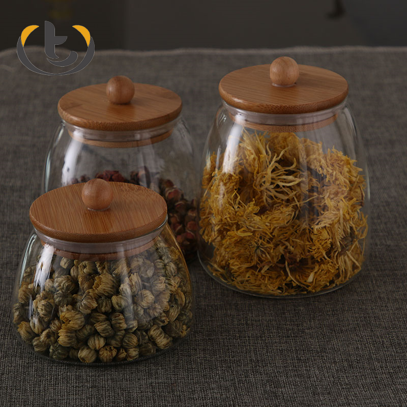 Low price pickle jar glass wooden lid honey glass jar for yogurt