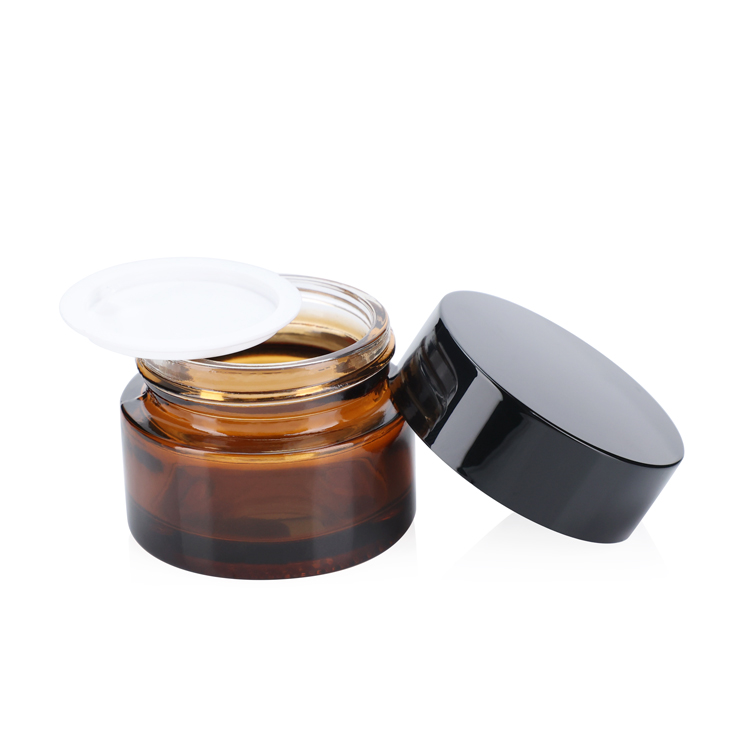 Low profile 10g 20g 30 50 60 100 ml 4 oz mini straight sided cosmetic container amber glass cream jar with black cap