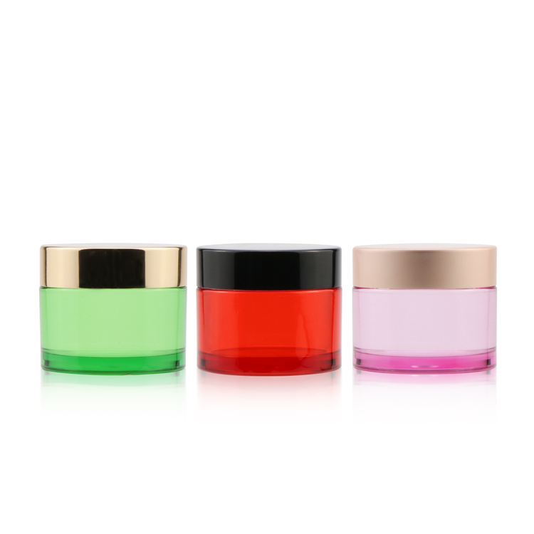 Low profile 15 50 gram empty round skin care lotion container clear pet plastic jar with cream jar with black lids