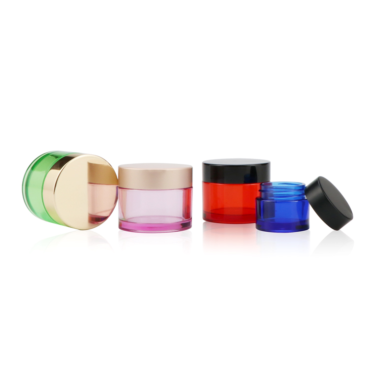 Low profile 15 50 gram empty round skin care lotion container clear pet plastic jar with cream jar with black lids