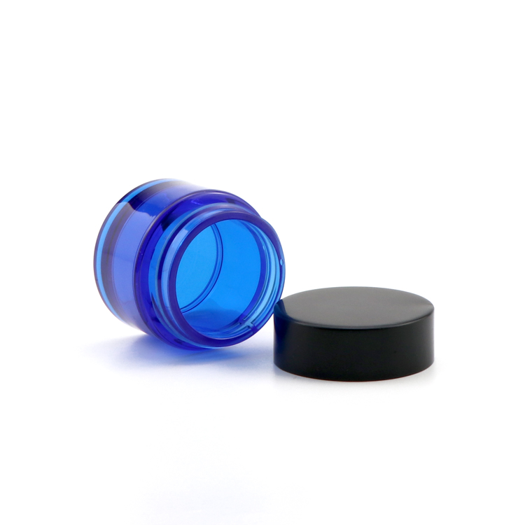 Low profile 15 50 gram empty round skin care lotion container clear pet plastic jar with cream jar with black lids
