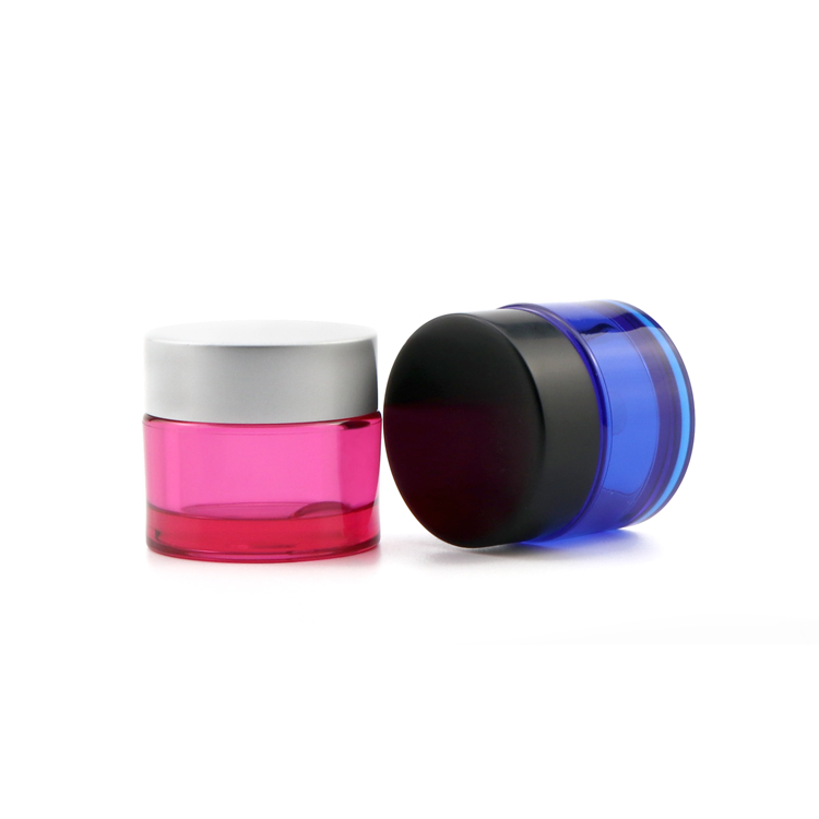 Low profile 15 50 gram empty round skin care lotion container clear pet plastic jar with cream jar with black lids