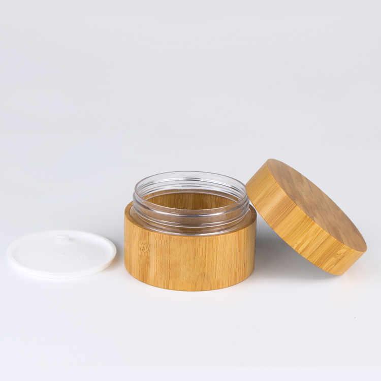 Low profile 15g 30g 50g cosmetic containers packaging  round shape face lotion cream pet plastic bamboo jars with cap