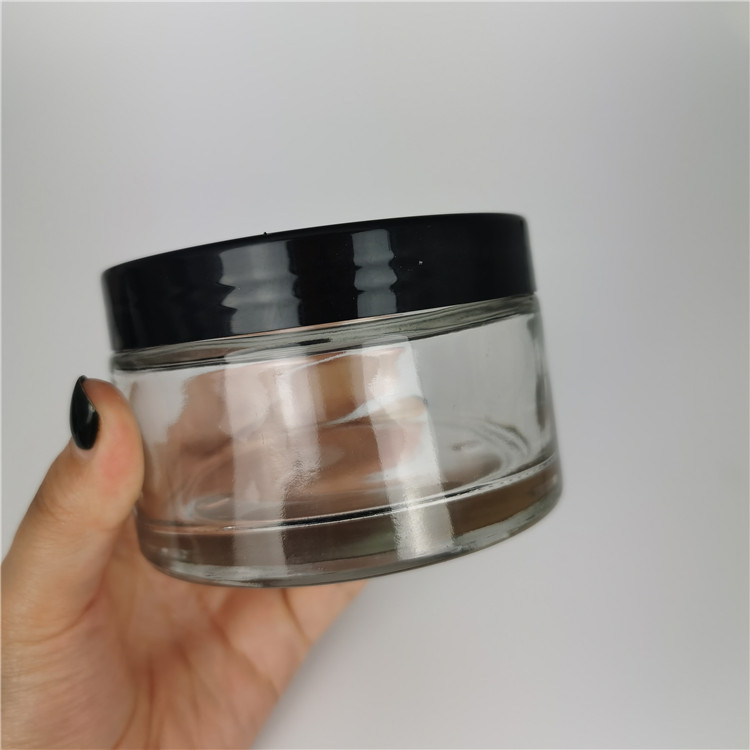 Low profile 200g 200ml cosmetics containers and packaging with black and white plastic lid