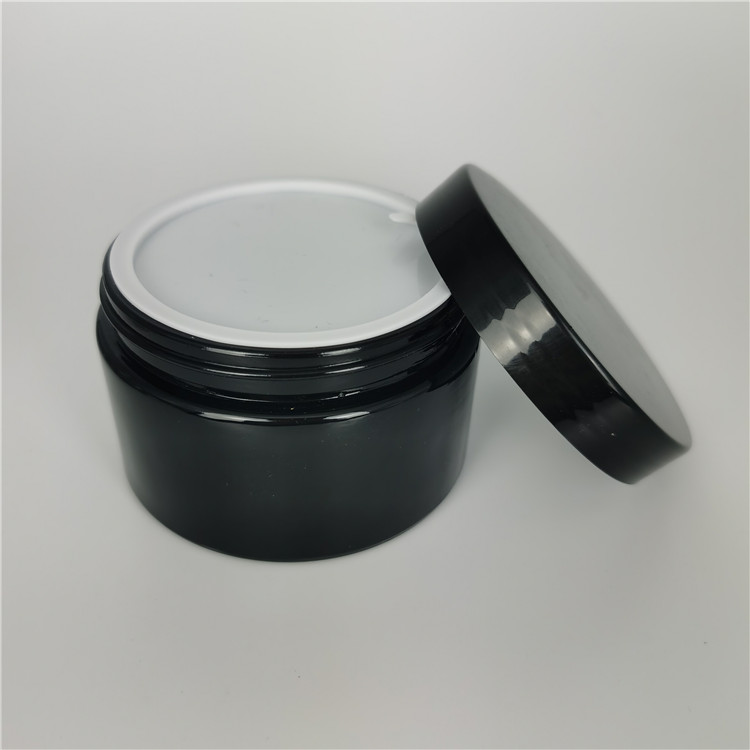 Low profile 200g 200ml cosmetics containers and packaging with black and white plastic lid