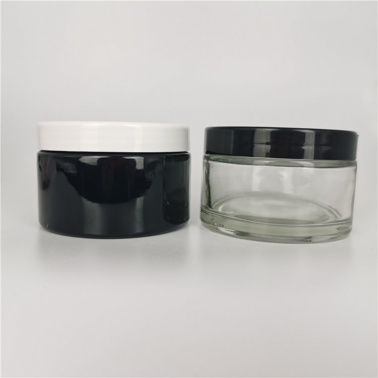 Low profile 200g 200ml cosmetics containers and packaging with black and white plastic lid