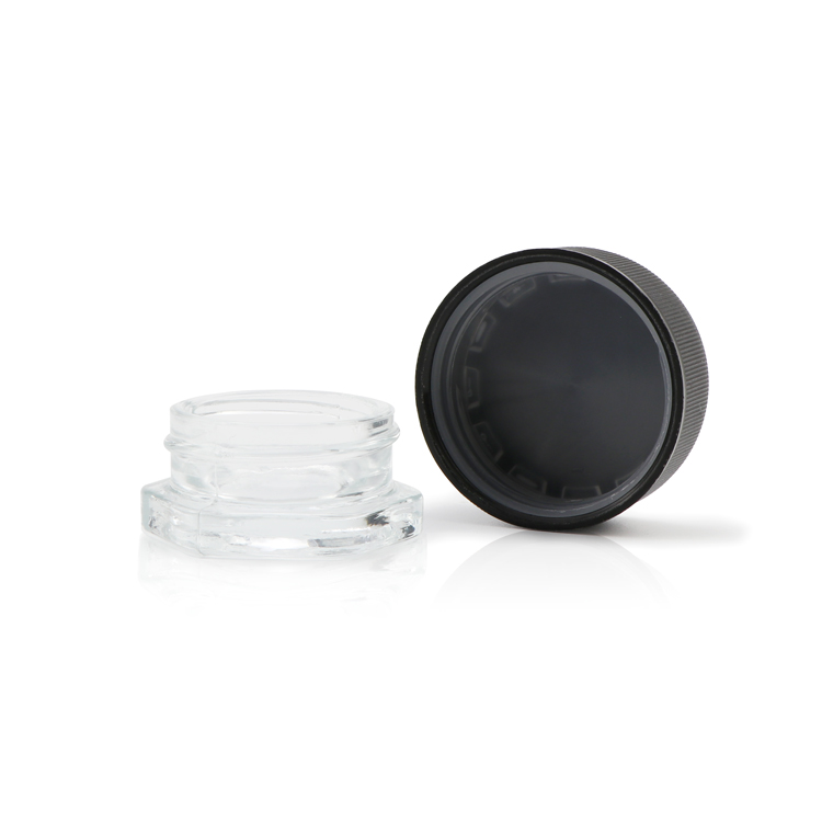 Low profile 3ml 5ml 7ml mini cbd wax oil glass container small child proof hexagon concentrate jar for dab with lid