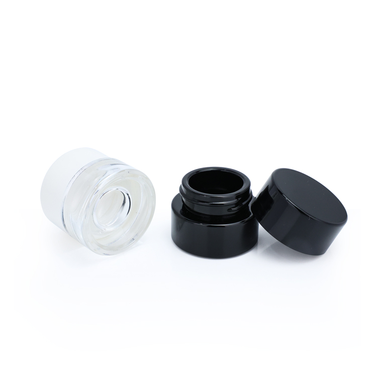 Low profile 5ml 5 gram empty small white ceramic containers child resistant mini uv black glass jar with plastic lids