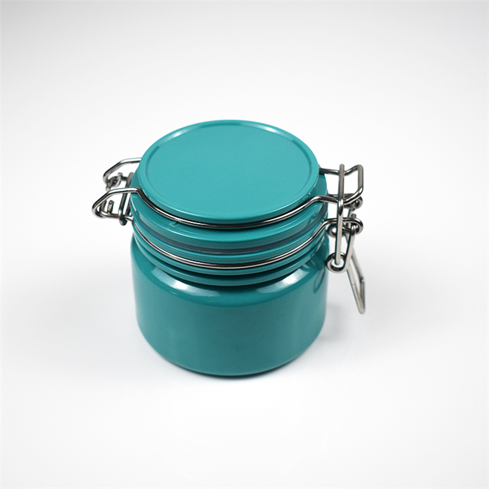 Low quantity pet plastic 200ml mud bath salt packing jar matte clip top jar wire bail jar