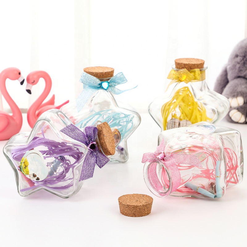 Lucky Star Pentagram glass bottle with cork 50ml 150ml 300ml 500ml 800ml wishing bottle candy jar favor wedding gifts for guests