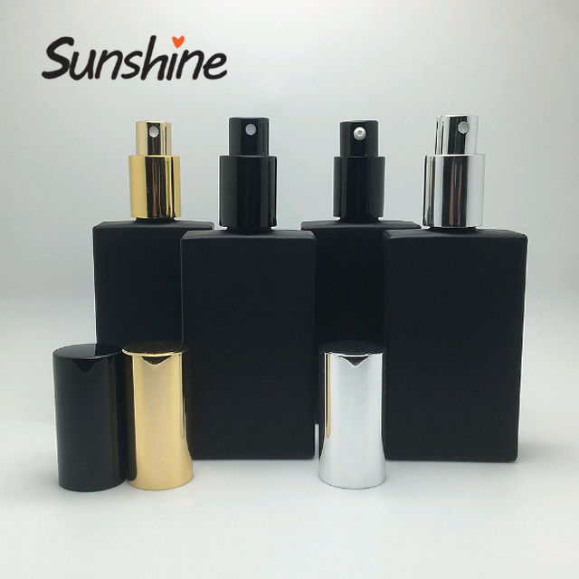 Luxary wholesale empty perfume bottles fast shipment 50 ml frosted black glass spray bottle cosmetic packing with mist cap