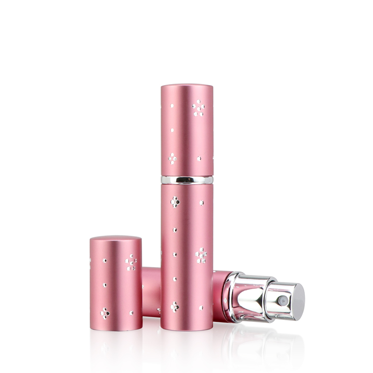 Luxuey 5ml 10ml round makeup aluminum spray packaging cosmetic samples purfume bottle glass perfume with pump