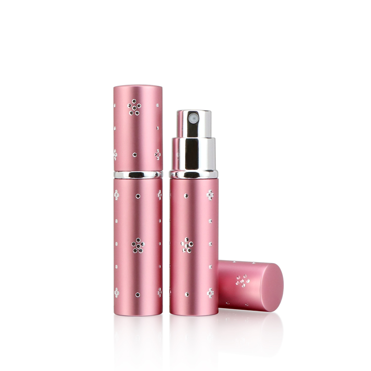 Luxuey 5ml 10ml round makeup aluminum spray packaging cosmetic samples purfume bottle glass perfume with pump