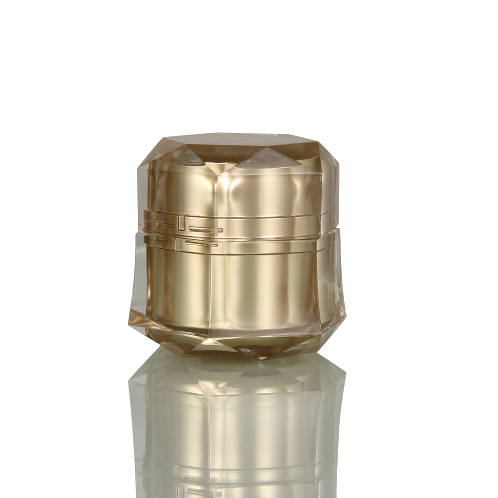Luxurious Delicate Factory Plastic Acrylic Hexagon Cosmetic Cream Jar with Gold Color
