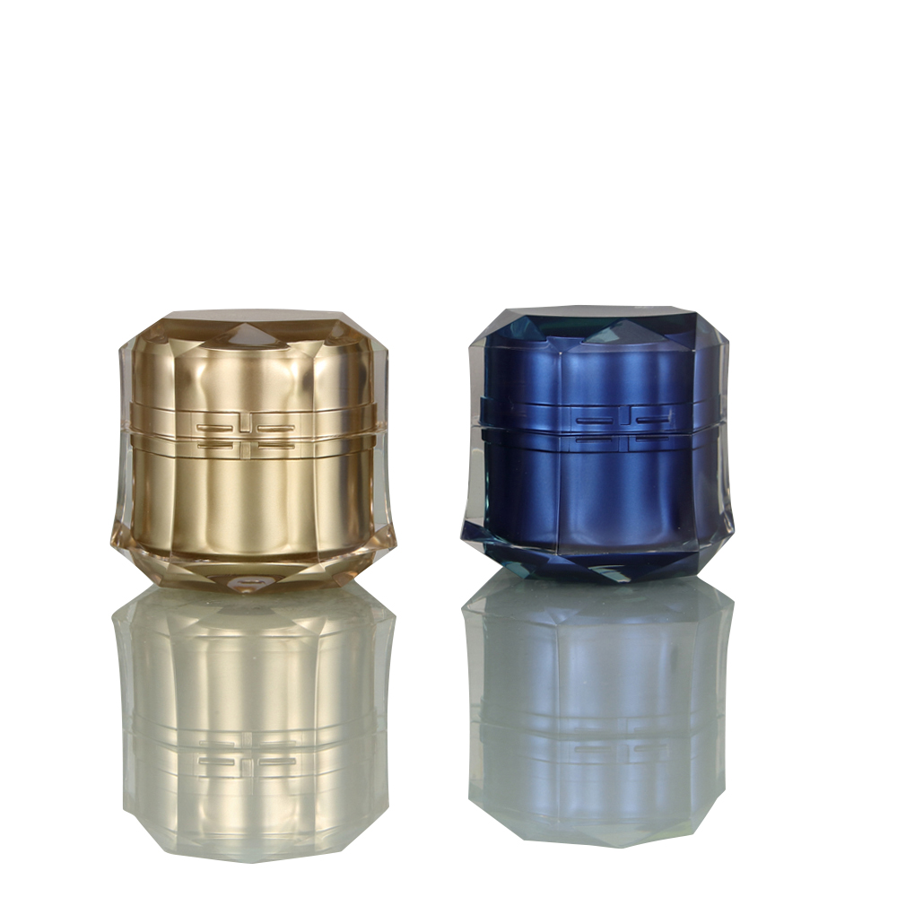 Luxurious Delicate Factory Plastic Acrylic Hexagon Cosmetic Cream Jar with Gold Color