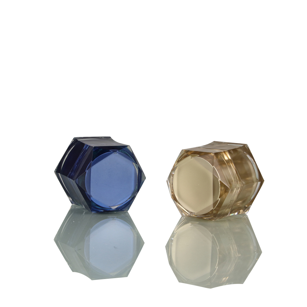 Luxurious Delicate Factory Plastic Acrylic Hexagon Cosmetic Cream Jar with Gold Color