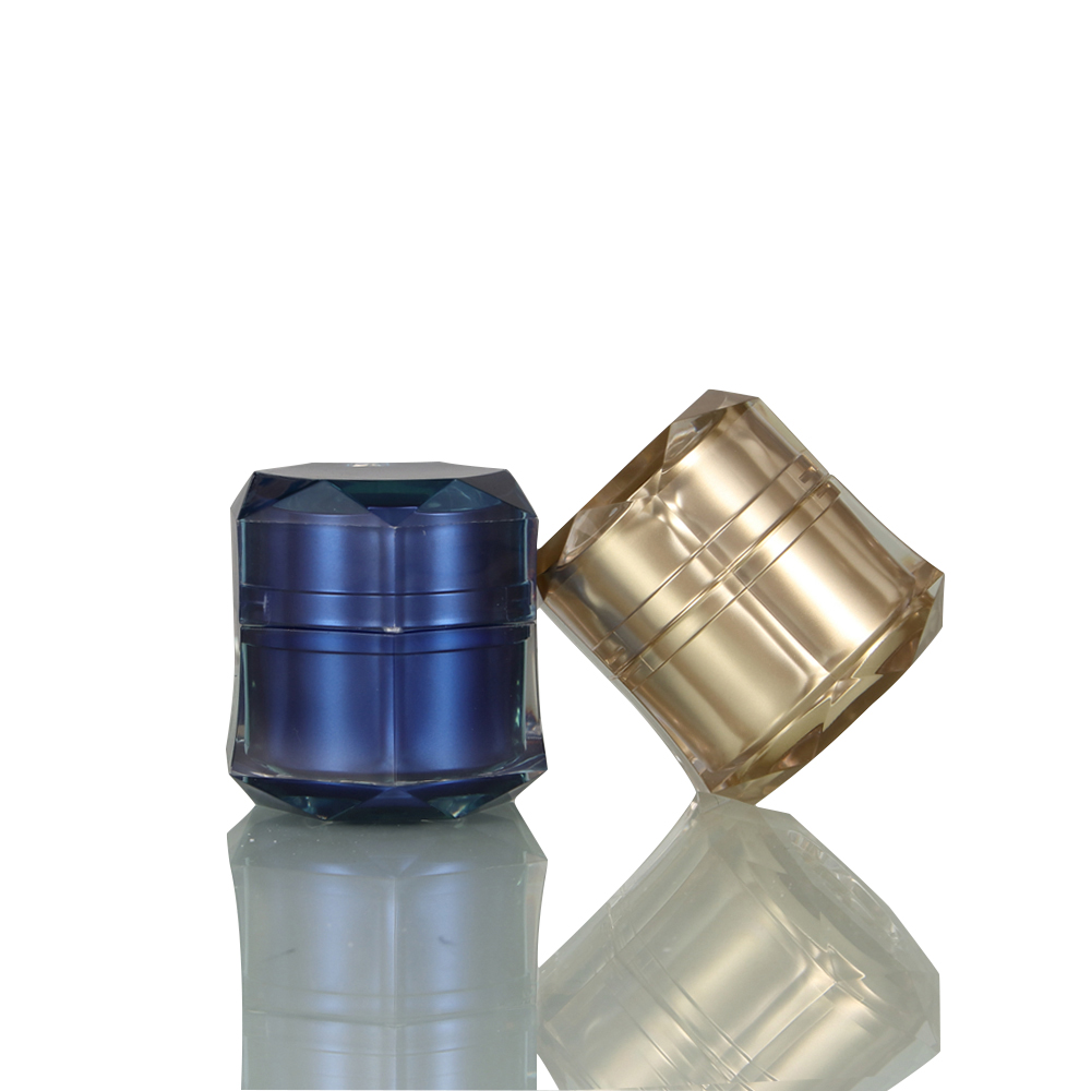 Luxurious Delicate Factory Plastic Acrylic Hexagon Cosmetic Cream Jar with Gold Color