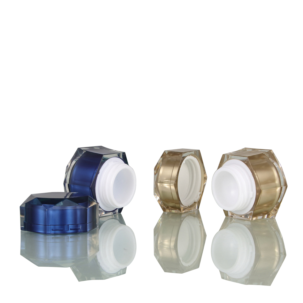 Luxurious Delicate Factory Plastic Acrylic Hexagon Cosmetic Cream Jar with Gold Color