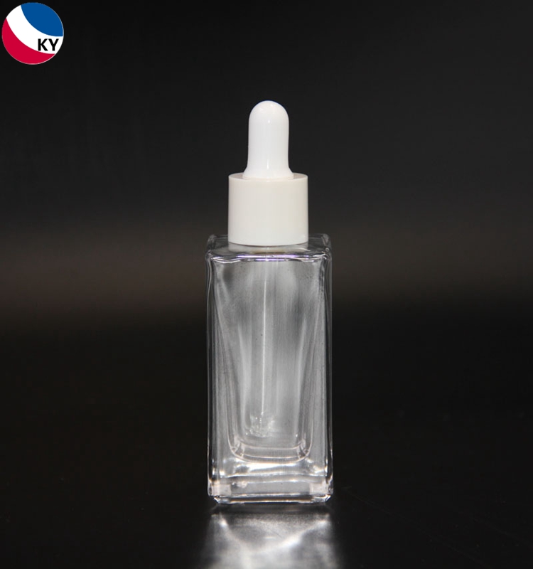 Luxurious Flat Shoulder Transparent 30Ml Fashion Glass Dropper Bottle
