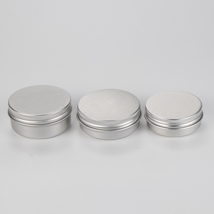 Luxury 10 15 20 30 50 60 80 100 150 200 gram makeup flat face cream containers silver aluminum tin jar with lid