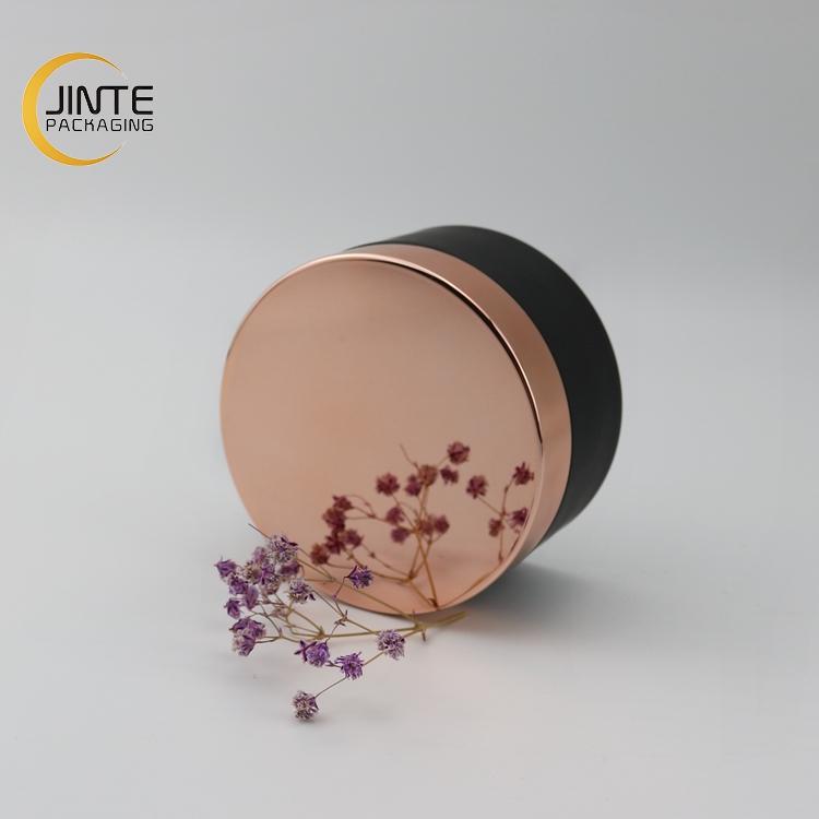 Luxury 100ml 4oz Empty Jar Matte Black PETG Cosmetic Container Jars with Rose Gold Lid for Face Cream Jars