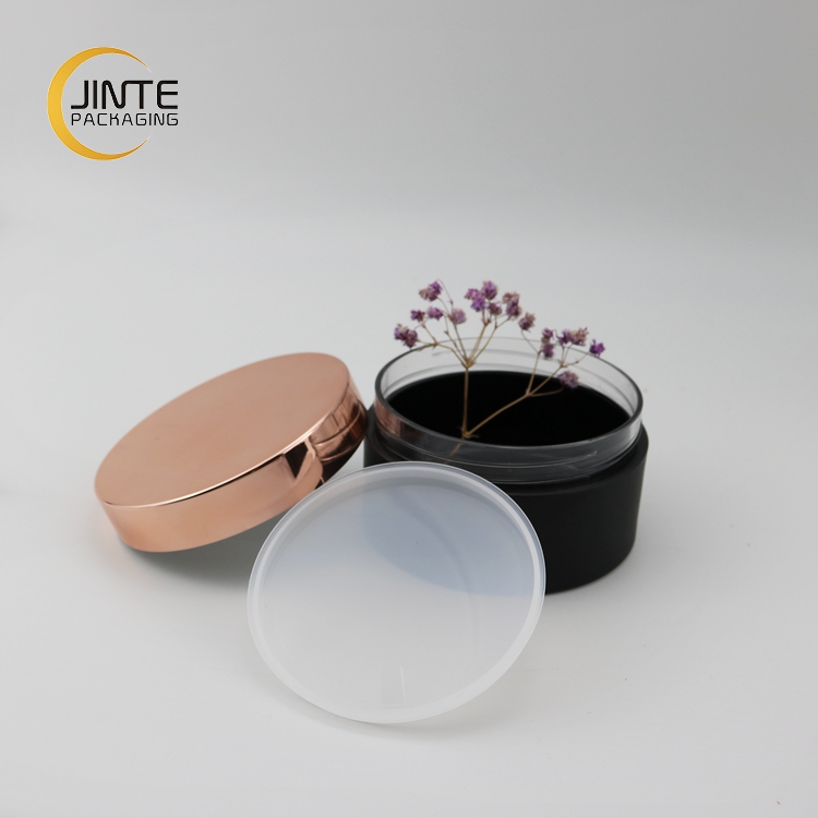 Luxury 100ml 4oz Empty Jar Matte Black PETG Cosmetic Container Jars with Rose Gold Lid for Face Cream Jars