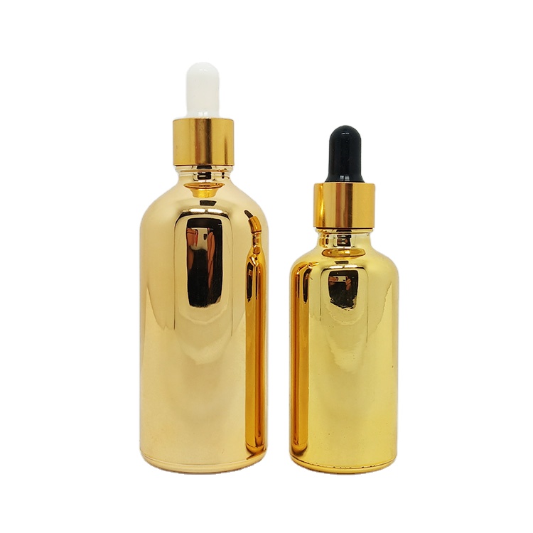 Luxury 100ml 50ml Gold Lid Empty Glass Bottle Makeup Containers Refillable Packing UV Golden Essential Oil Bottles