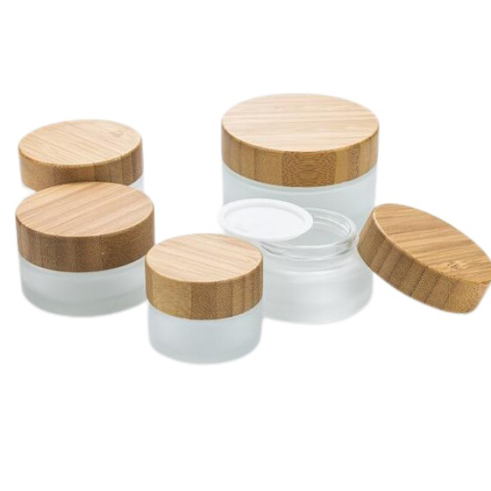 Luxury 100ml Frosted Glass Jars  with Bamboo Lid