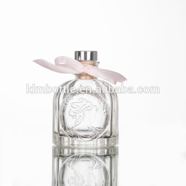 Luxury 100ml birdcage shape embossed glass aroma reed diffuser bottle with cork