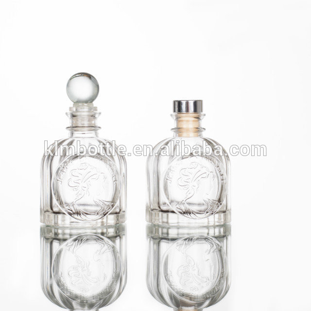 Luxury 100ml birdcage shape embossed glass aroma reed diffuser bottle with cork