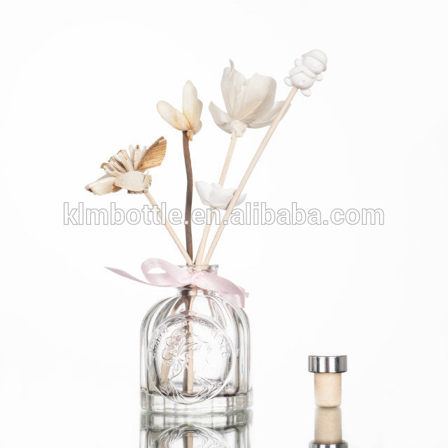 Luxury 100ml birdcage shape embossed glass aroma reed diffuser bottle with cork