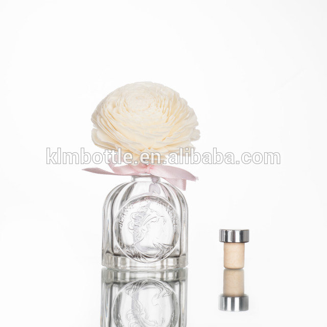 Luxury 100ml birdcage shape embossed glass aroma reed diffuser bottle with cork