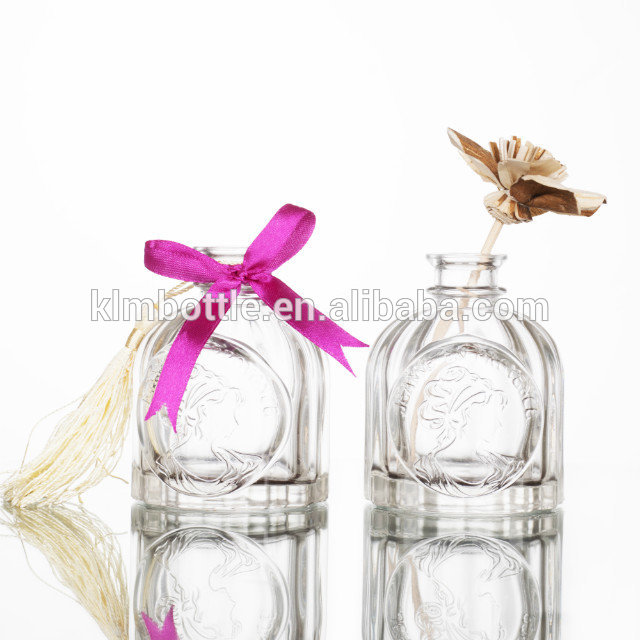 Luxury 100ml birdcage shape embossed glass aroma reed diffuser bottle with cork