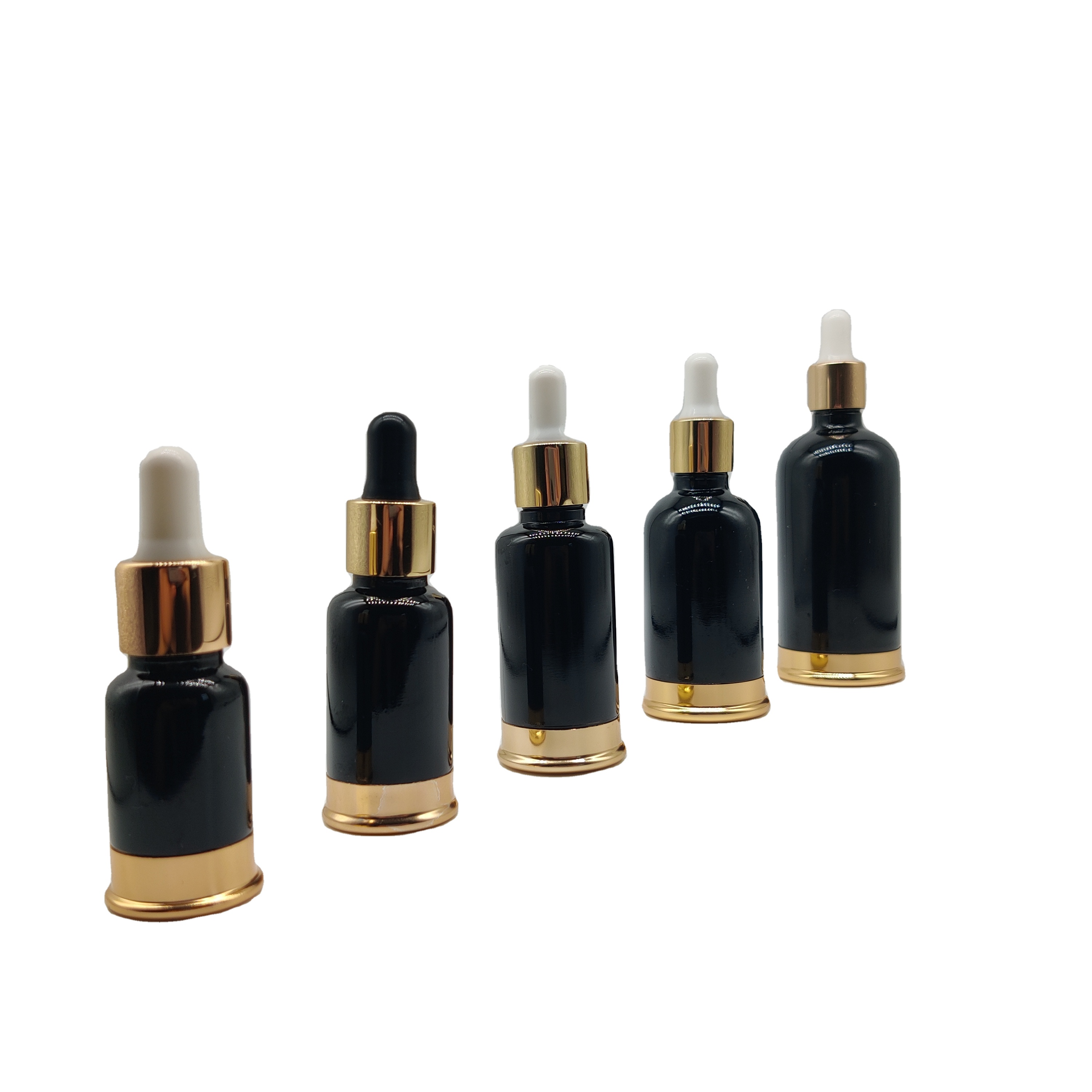Luxury 10ml-100ml Black Jade Glass Bottle with Gold for Essential oil Serum Balm with Gold Dropper