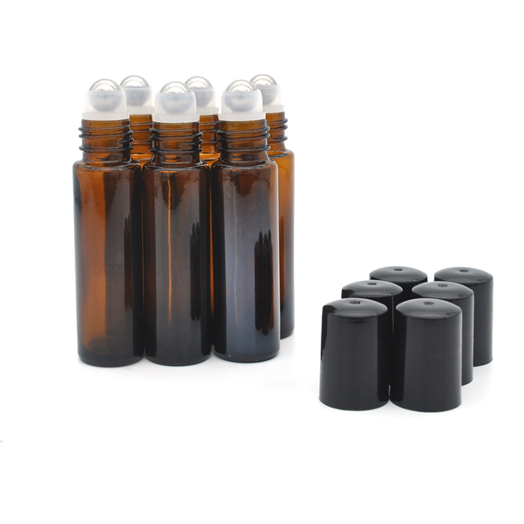 Luxury 10ml 15 ml clear amber round roll on perfume glass bottle with metal roller for essential oil