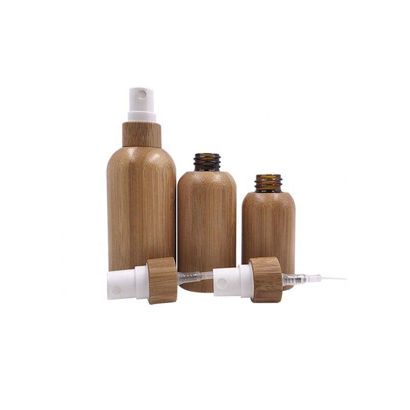 Luxury 10ml 15ml 20ml 30ml 50ml 100ml bamboo colored glass Alcohol disinfectant spray bottle with pp atomizer