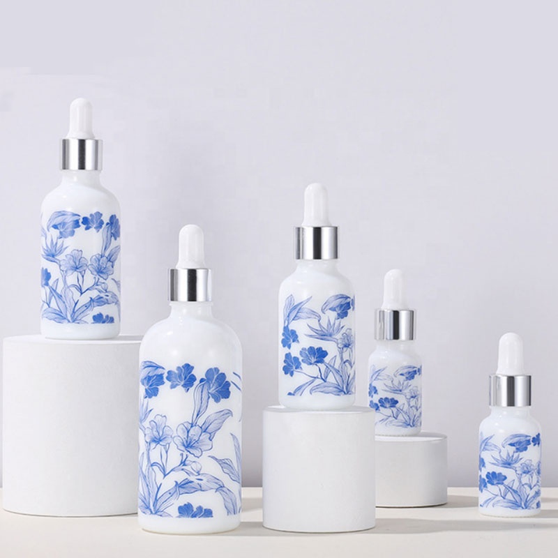 Luxury 10ml 15ml 30ml 50ml 100ml essential oil skin care massage oil white porcelain opal ceramic bottle with dropper