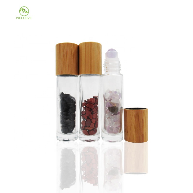 Luxury 10ml transparent perfume essential oil glass deodorant bottle with crystal gemstone roller ball