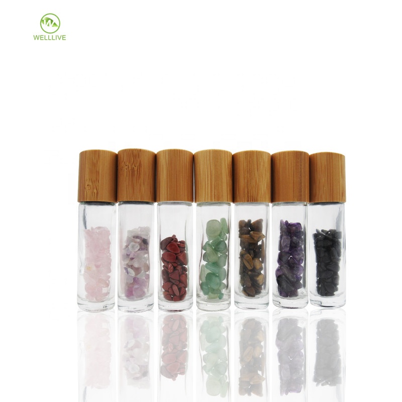 Luxury 10ml transparent perfume essential oil glass deodorant bottle with crystal gemstone roller ball
