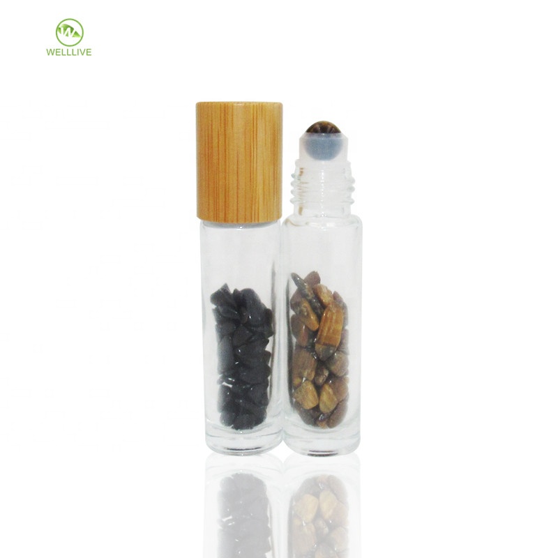 Luxury 10ml transparent perfume essential oil glass deodorant bottle with crystal gemstone roller ball