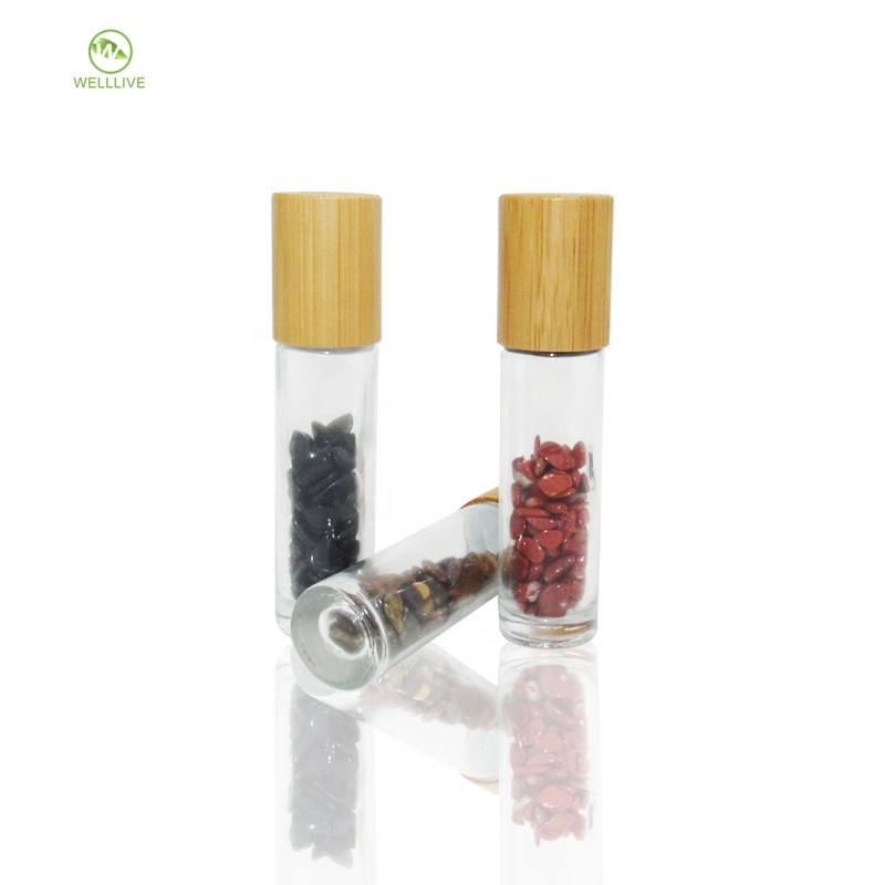 Luxury 10ml transparent perfume essential oil glass deodorant bottle with crystal gemstone roller ball