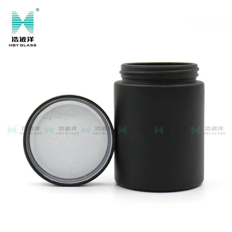 Luxury 120ml matte black cylinder cream child resistant glass jar with plastic screw lid