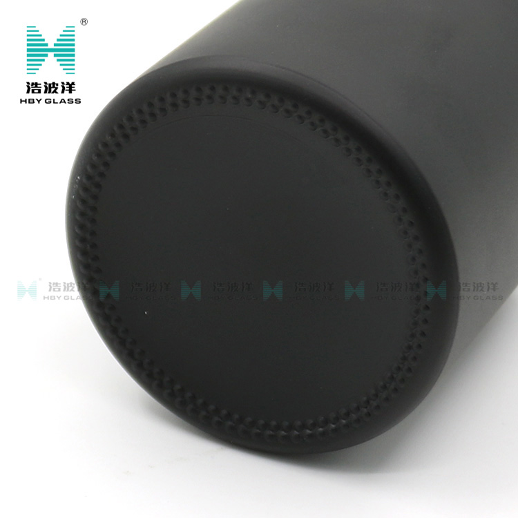 Luxury 120ml matte black cylinder cream child resistant glass jar with plastic screw lid
