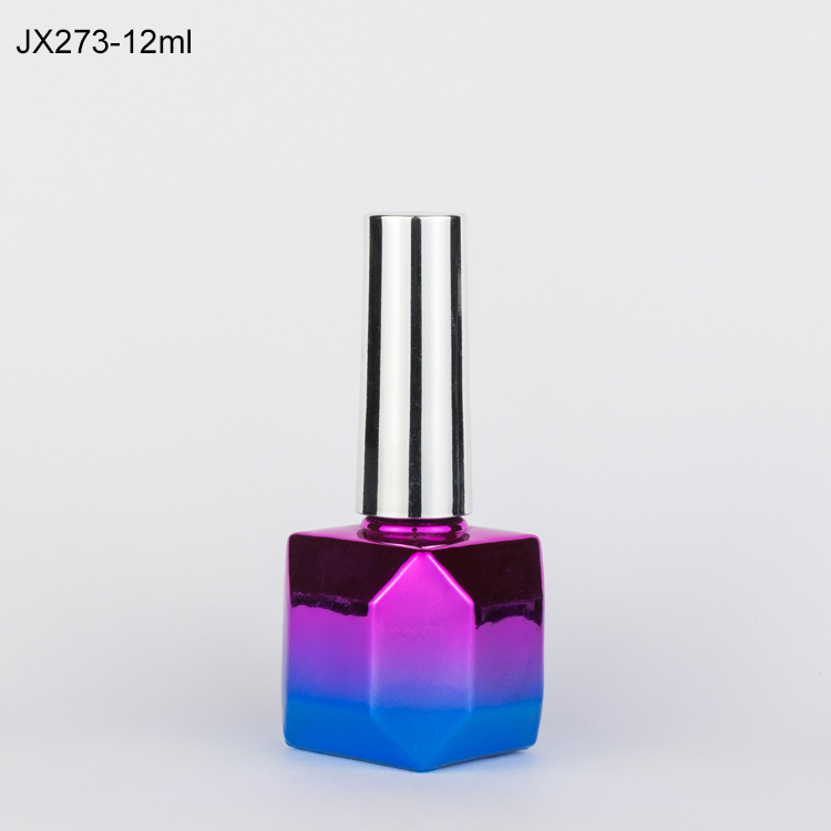 Luxury 13ml 15ml purple diamond empty uv gel nail polish glass bottle with cap and brush