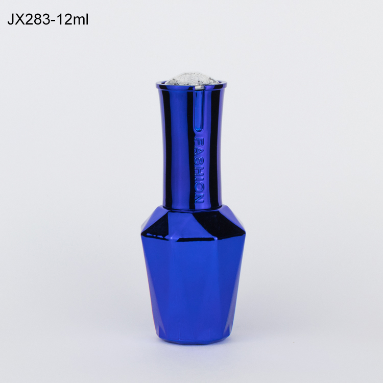 Luxury 13ml 15ml purple diamond empty uv gel nail polish glass bottle with cap and brush