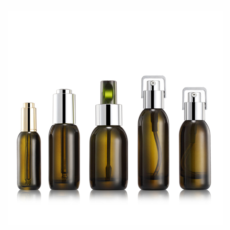 Luxury 15 30 40 50 ml empty thick based cosmetic face serum oil glass bottle with silver push button dropper cap