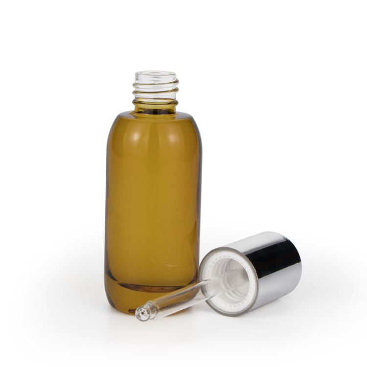 Luxury 15 30 40 50 ml empty thick based cosmetic face serum oil glass bottle with silver push button dropper cap